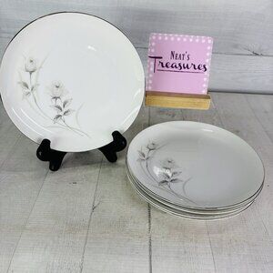 60's Harmony House China HARMONY ROSE 3504 Gray Floral White Salad Plates Set 5